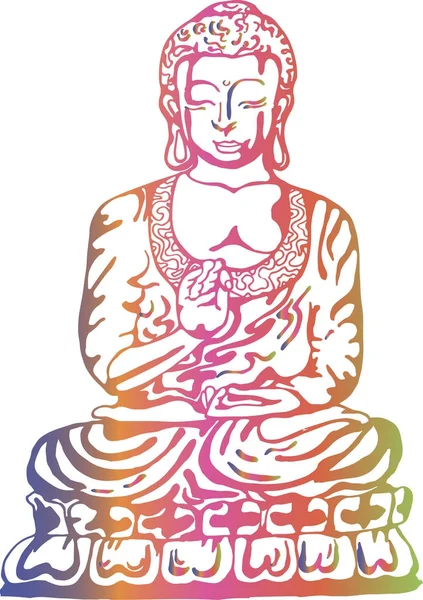 Buda en meditación en el estilo del arte callejero. Ilustración vectorial colorida de un buddha blanco y negro — Vector de stock