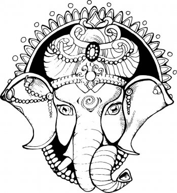 Bir fil ganesha, bir Hindu tanrısı Illustration. Siyah ve beyaz çizim