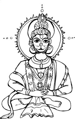 Siyah ve beyaz illüstrasyon Hindistan Hanuman Tanrı