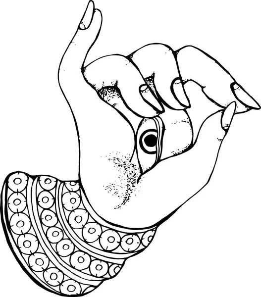 Ilustração de uma mão dobrada em um mudra, com um olho e pulseiras . —  Vetores de Stock