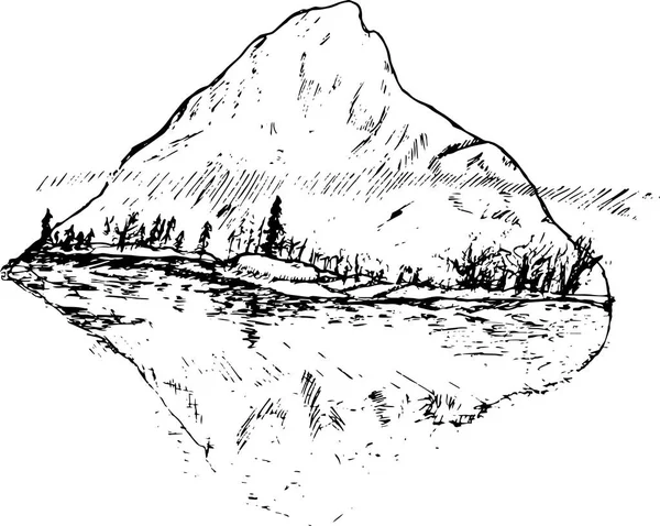 Иллюстрация гор и симметричное отражение их в воде . — стоковый вектор