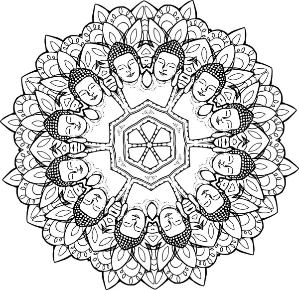 Иллюстрация мандалы с орнаментом с головой Будды. Фрактальный цветок . — стоковый вектор