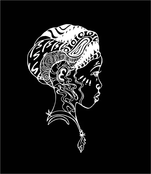 Une Africaine de profil. Illustration de tatouage. Craie sur un tableau noir . — Image vectorielle