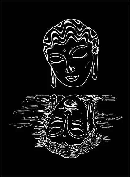 Una ilustración de un buda y su reflejo. Dibujo en blanco y negro. Tiza en una pizarra . — Vector de stock