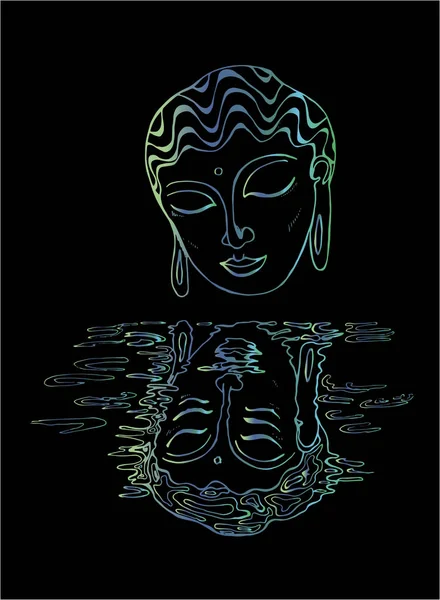 A gradient illustration of a buddha and his reflection. Colorful drawing — Stock Vector