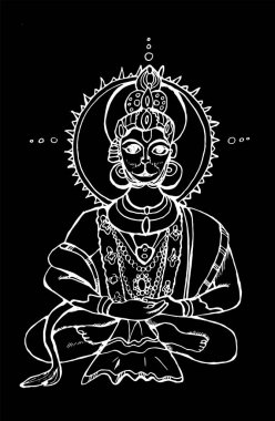 Siyah ve beyaz Hindistan Hanuman Tanrı Illustration. Bir tahtaya tebeşir. Bir tahtaya tebeşir