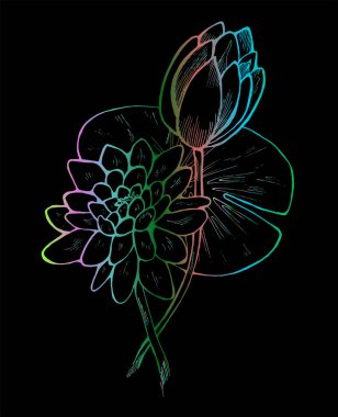Lotus çiçeği tarzı Neon Illustration. Lotus desen