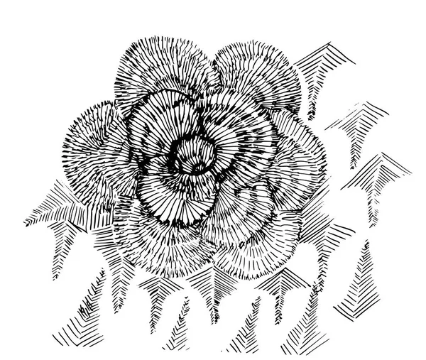 Ilustração em preto e branco da flor psicodélica . —  Vetores de Stock