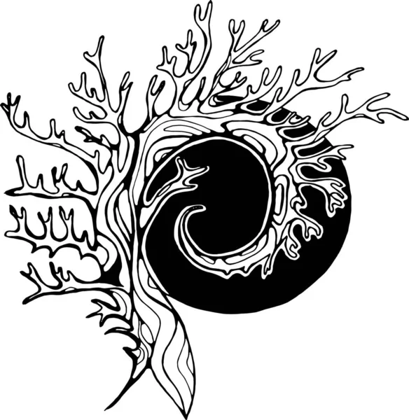 Illustration d'un arbre qui spirale en arrière-plan du soleil ou de la lune . — Image vectorielle
