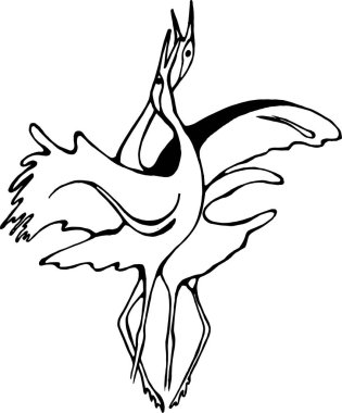 Lütuf leylekleri dansı tasviri. Kuş dövmesi için fikir.