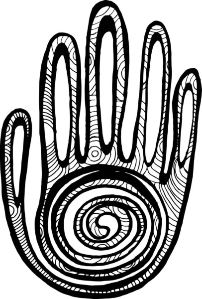 Ilustración de la palma con adorno en espiral. La idea de un tatuaje. — Vector de stock