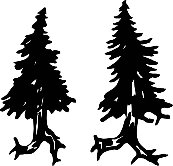 Illustration d'un arbre courant avec un ornement en spirale. Les racines comme un pied. — Image vectorielle