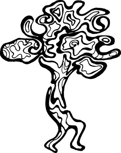 Illustration d'un arbre courant avec un ornement en spirale. Les racines des pieds. — Image vectorielle