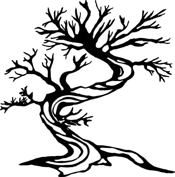 Illustration av ett rinnande träd med en spiral prydnad. Rötterna av fötterna. Stockvektor