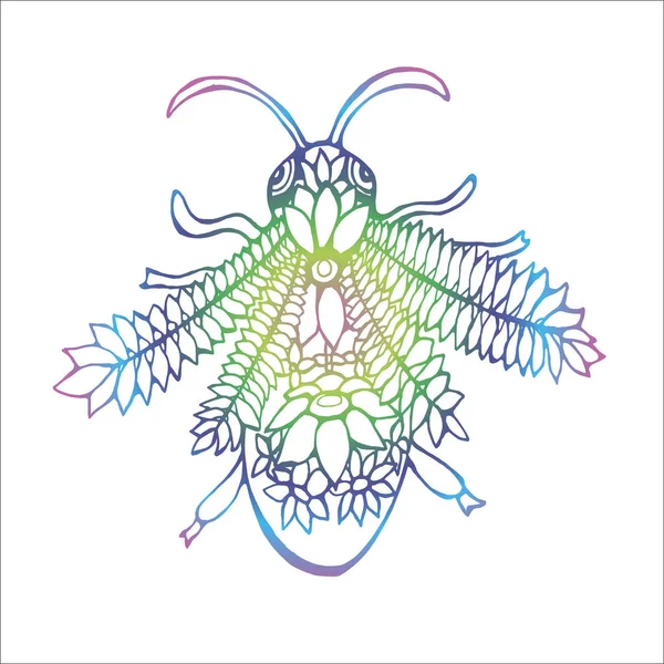Ilustración a color de una abeja. Avispa tatuada cósmica ornamental . — Vector de stock