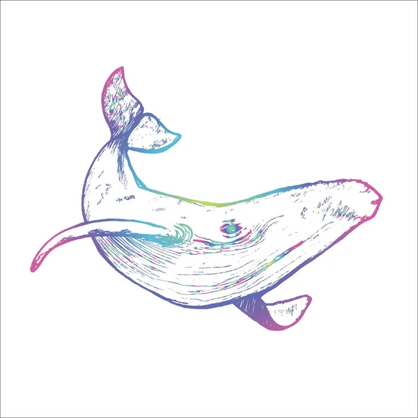 Ilustración de neón de una ballena bajo el agua en un estilo de punto . — Vector de stock