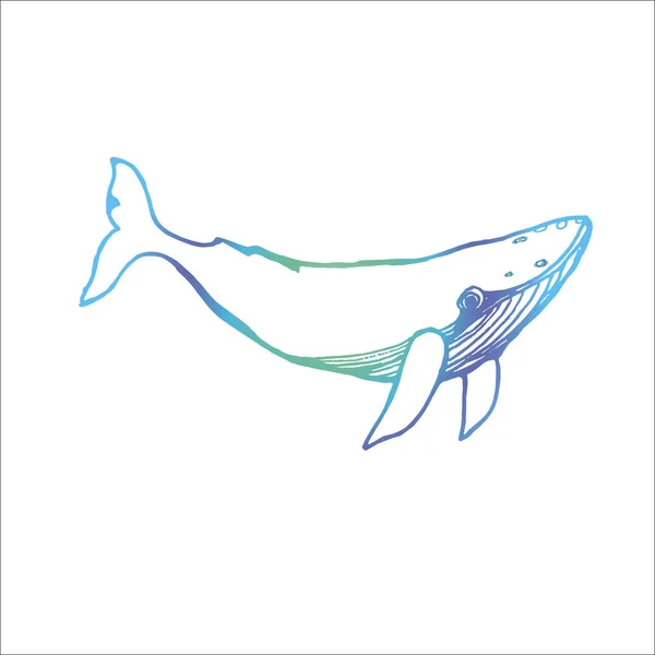 Gradiente de neón ilustración de una ballena bajo el agua en un estilo de punto . — Vector de stock