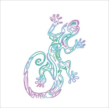 Gradient illustration of a lizard with an ornament inside. Ancient reptile.