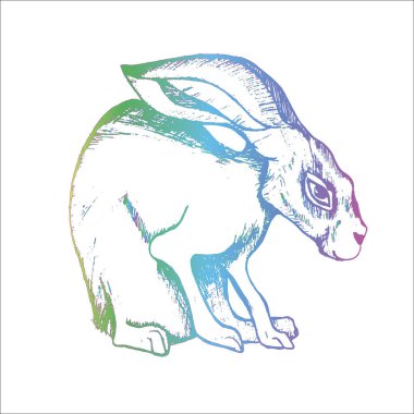 Yumurtadan çıkan bir tavşanın neon gradyan çizimi. İyi hayvan..