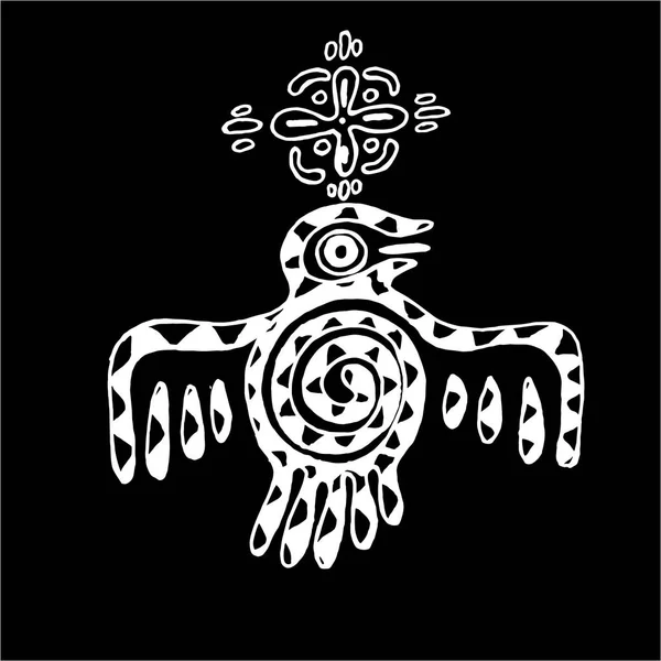 Tribal stil fågel illustration med prydnad och Mandala. Tanken på en tatuering. Kalk på svarta tavlan Vektorgrafik