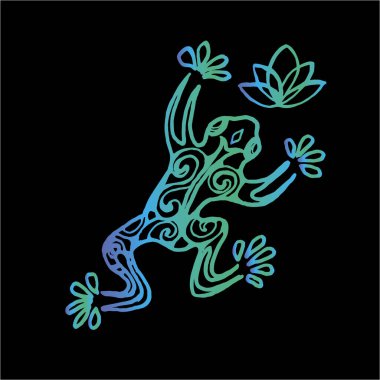 Color illustration of a frog in a jump in ornamental style.