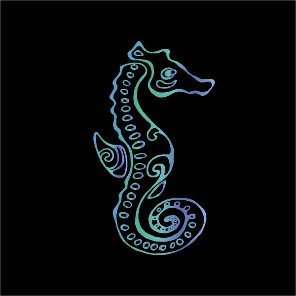 Färg neon illustration av ett havsdjur. Havshäst. Stockillustration