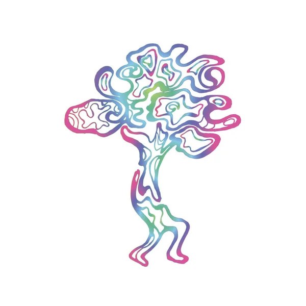 Χρωματική απεικόνιση ενός δέντρου που τρέχει με ένα σπειροειδές στολίδι. Οι ρίζες των ποδιών. — Διανυσματικό Αρχείο