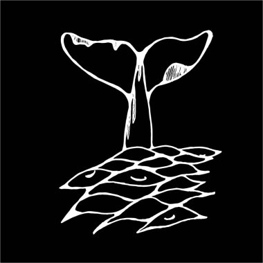 Derinliklere dalan bir balinanın kuyruğu tasviri. Tahtadaki tebeşir.