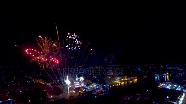 Vue Aérienne Wat Arun Dans Nuit Sous Célébration Nouvel Bangkok — Video