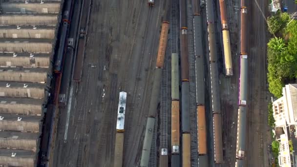 Vista Aérea Plataforma Trenes Estación Tren Hua Lamphong Bangkok Tailandia — Vídeo de stock