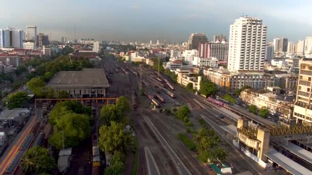 Aerial View Trains Platform Railway Station Hua Lamphong Bangkok Thailand — Stock Video