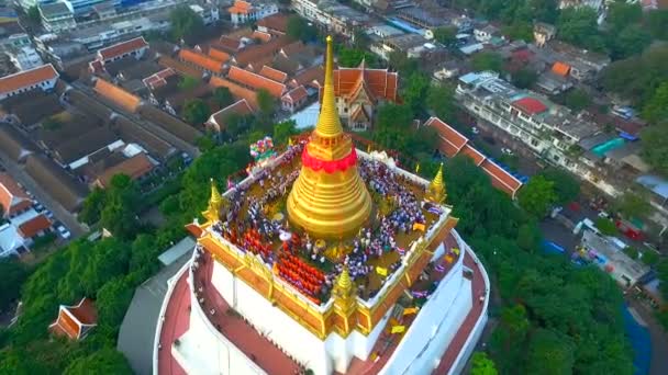 Letecký Pohled Golden Mountain Phu Khao Thong Starobylé Pagoda Chrámu — Stock video