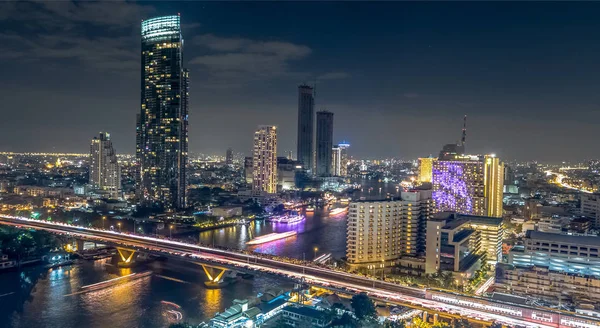 Luftaufnahme Des Flusses Mit Saphan Taksin Brücke Bangkok Thailand — Stockfoto