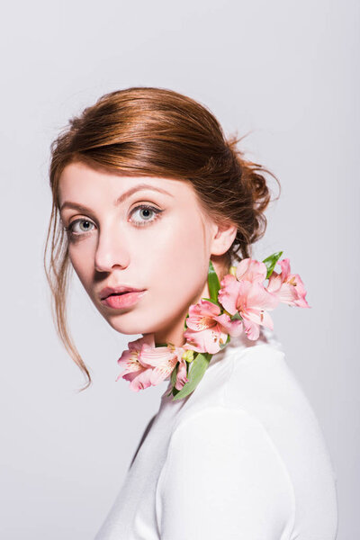 attractive girl with lilies 