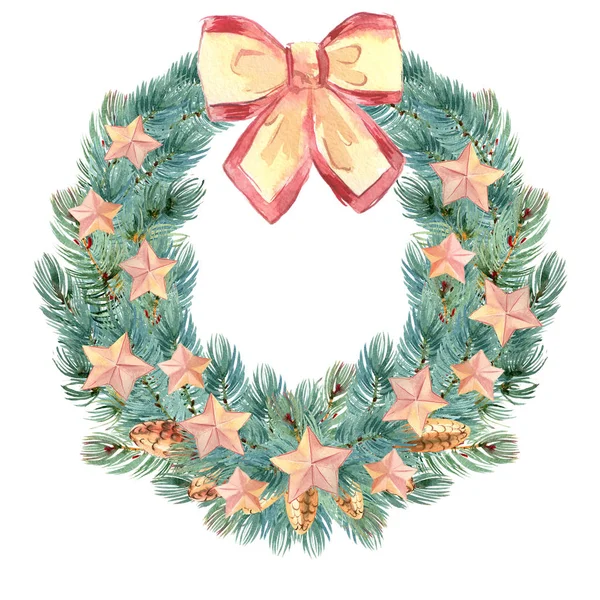 Christmas wreath on door with stars — Stock Photo, Image