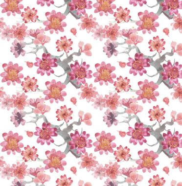 suluboya çiçek buketi oryantal kiraz desen çizim