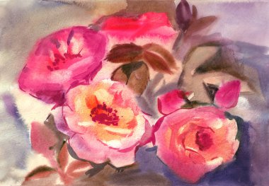 suluboya çiçek buket çizim