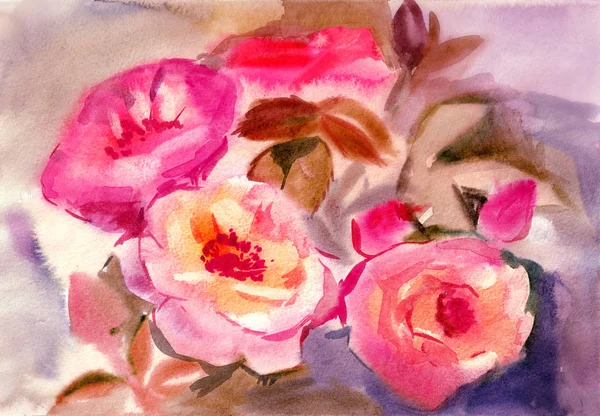 watercolor drawing of flowers bouquet