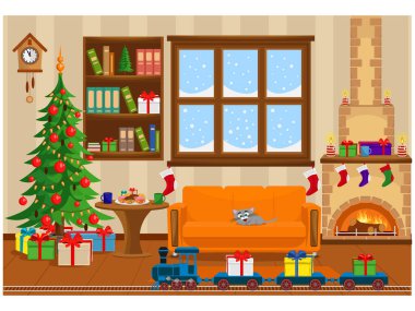 Vekil odası yeni yılı ve Noel 'i kutlamak için hazırlandı. Noel ağacı, şömine, mobilya ve Noel için ikramlarla dolu..