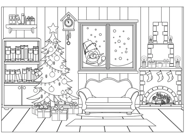 Omalovánky pro děti a dospělé v podobě vektorové místnosti připravené na oslavu nového roku a Vánoc. — Stockový vektor