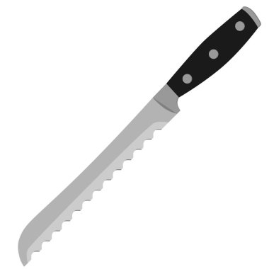 İzole edilmiş beyaz bir arka planda mutfak ekmek bıçağı. Mutfak gereçleri temasının vektör illüstrasyonu.