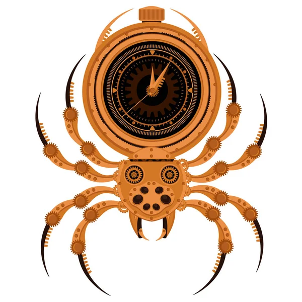 Διάνυσμα αράχνης steampunk. Μηχανικό έντομο σε λευκό απομονωμένο φόντο. — Διανυσματικό Αρχείο