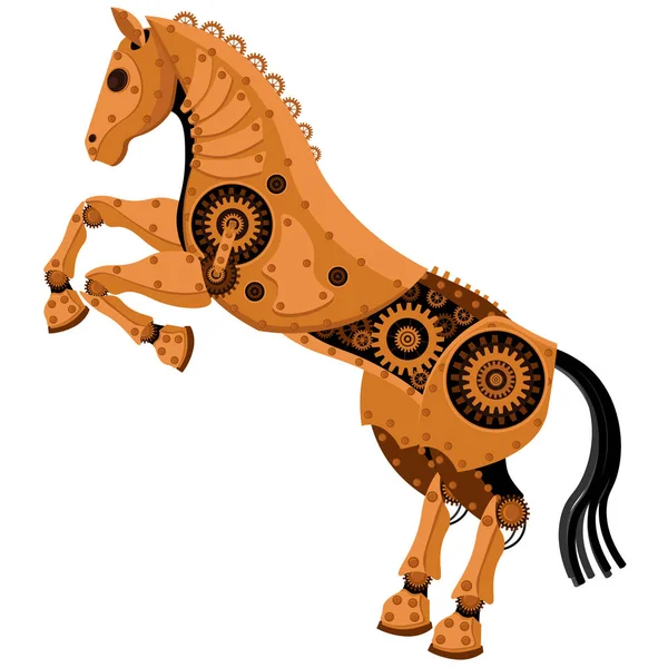 Cavalo Vector Steampunk. Animal mecânico sobre fundo branco isolado . — Vetor de Stock