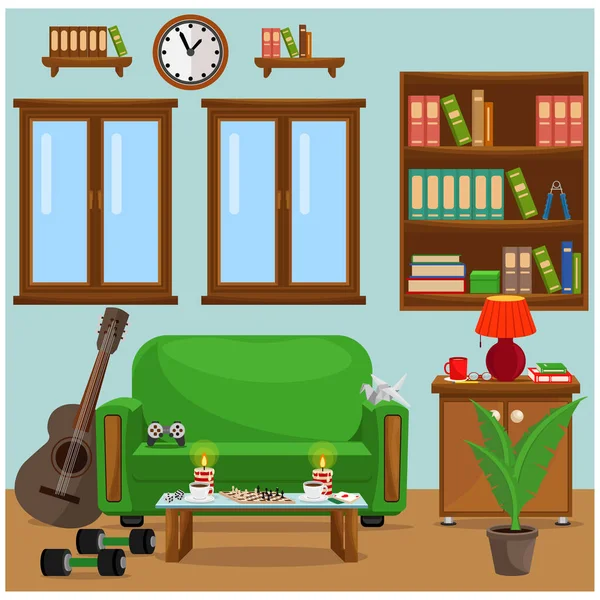 Innenraum Eines Raumes Für Geschäfts Und Freizeitaktivitäten Bleiben Sie Hause — Stockvektor