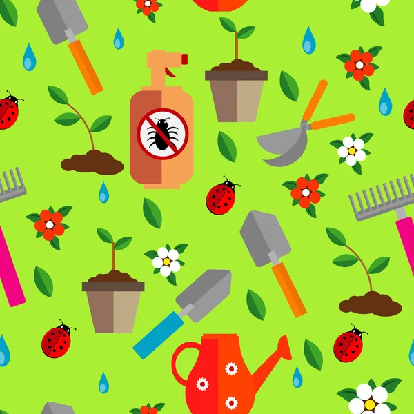 Conjunto Jardinagem Ilustração Vetorial Fundo Sem Costura Com Padrões Sobre —  Vetores de Stock