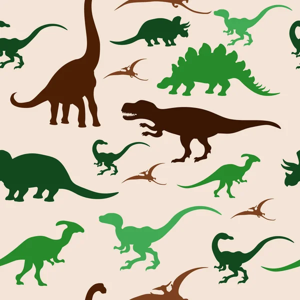 恐竜のシルエットとシームレスなパターン 古生物学のトピックに関するベクトル図 — ストックベクタ