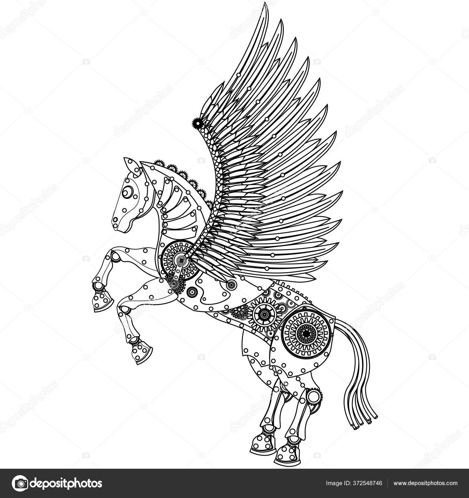 Caballo Steampunk Para Colorear Sobre Fondo Blanco Aislado Vector de stock  #372548746 de ©AlexanderKot, image size:1600x1700