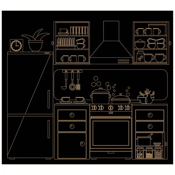 Cocina Forma Boceto Sobre Fondo Oscuro Ilustración Vectorial — Vector de stock