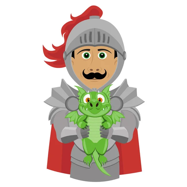 Noble Chevalier Armure Avec Joli Petit Dragon Illustration Vectorielle Personnages — Image vectorielle