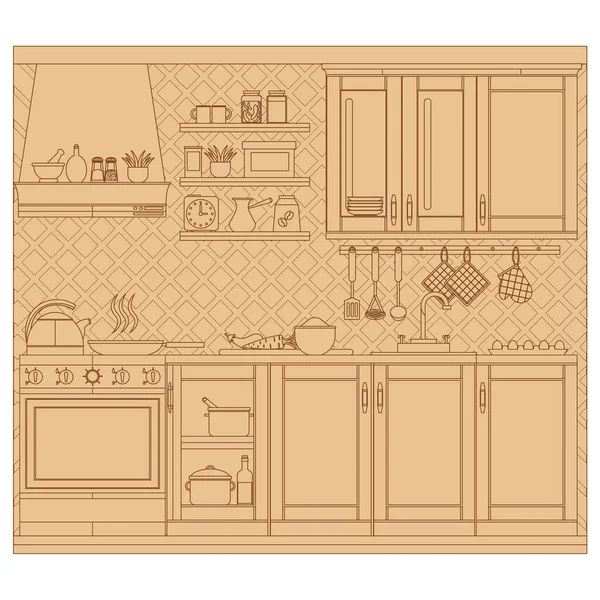 Cocina Forma Boceto Sobre Fondo Marrón Ilustración Vectorial — Vector de stock